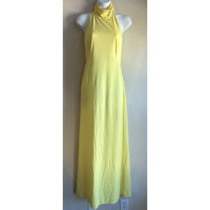 Vintage 70s Justin McCarty Yellow Halter Maxi Dress 12 Disco Studio 54 Glam